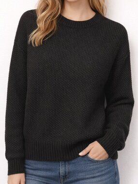 George Classic Black Textured Knit Crewneck Sweater Shirt Top size M